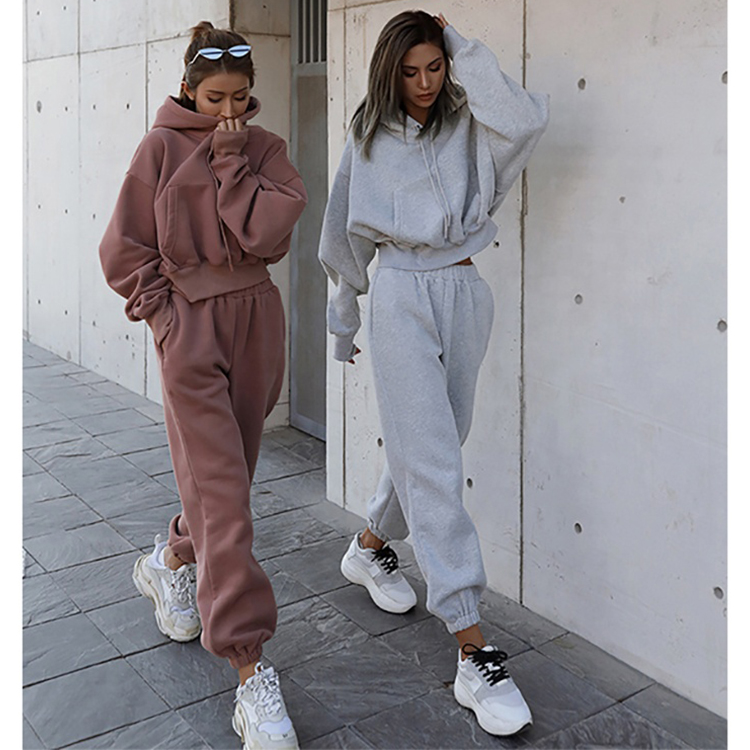 Autumn Winter Jumpers Gym Jogger Workout 2 Piece Set Hoodie Sweatshirt Women's Hooded Sweater