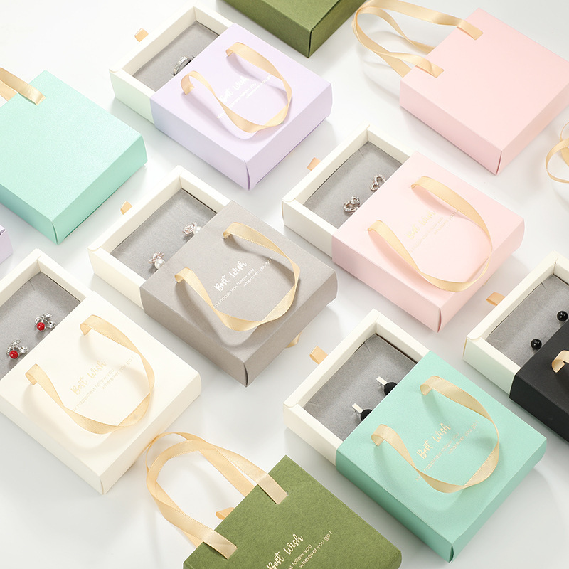 Customize Logo Pink Sliding Necklace Earring Jewelry Box Packaging Portable Slide Drawer Box with Handle