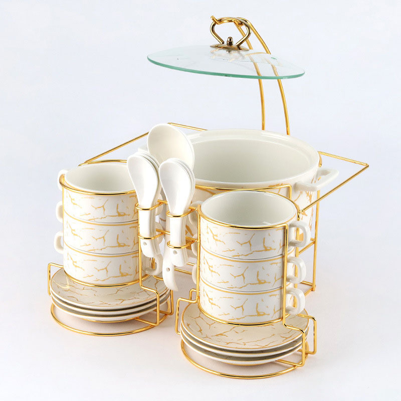 Iron Frame Casserole Cookware Hotel Restaurant Large Capacity Thermal Insulation Bowl Ceramic Pot