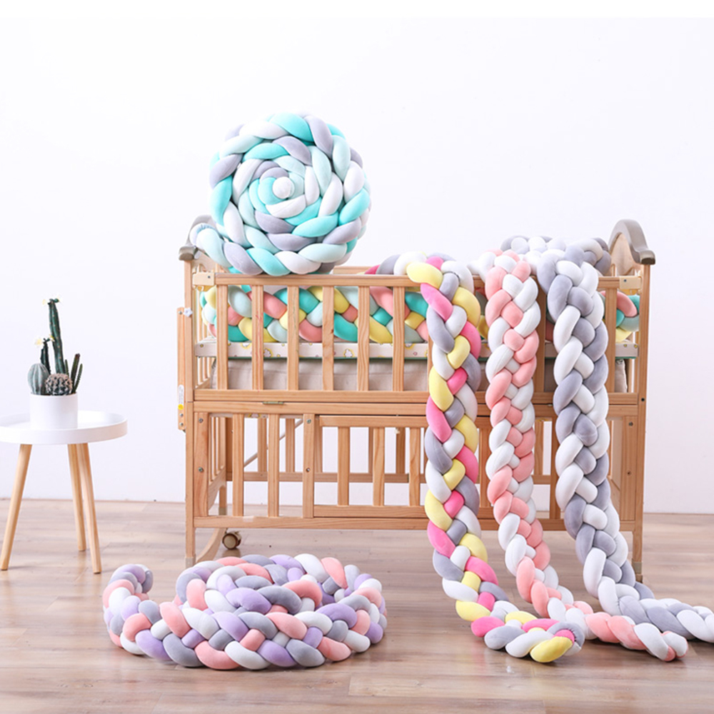 Kangobaby Cot Bumper 4 strands Crib Cushion Knotted Plush Pillow Nursery Decor for Newborns Bed Sleep Bumper
