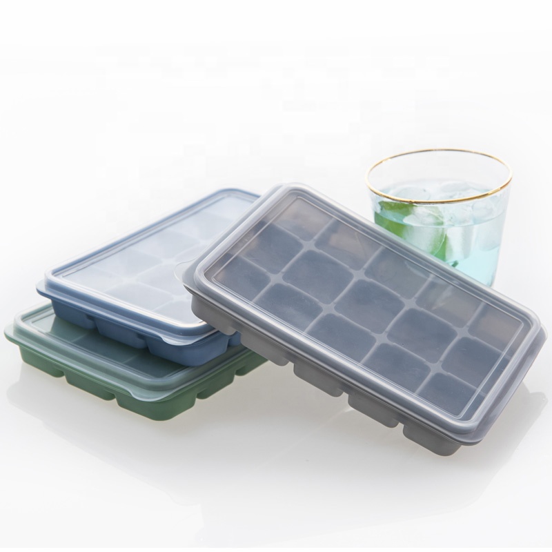 New arrivals whiskey silicon 15 cavities large ice moldes cube tray with cover  Easy Release ice cube mould silicone set