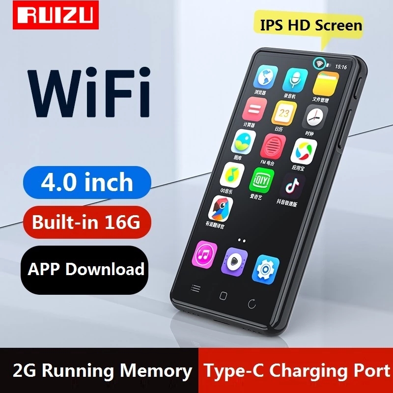 Новейший RUIZU H8 Android WiFi MP4 плеер BT V5.0 полный сенсорный экран 4 дюйма 16 Гб музыкальный видео плеер с FM, запись, электронная книга