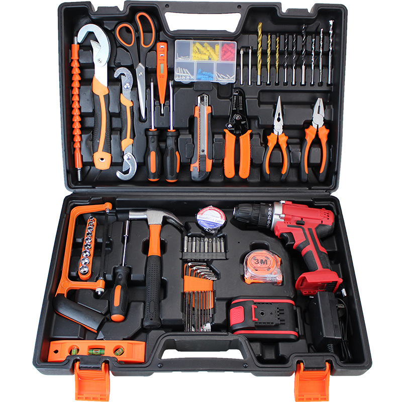 Hardware toolbox full set of household decoration tools set of multifunctional portable 21V lithium battery impact drill