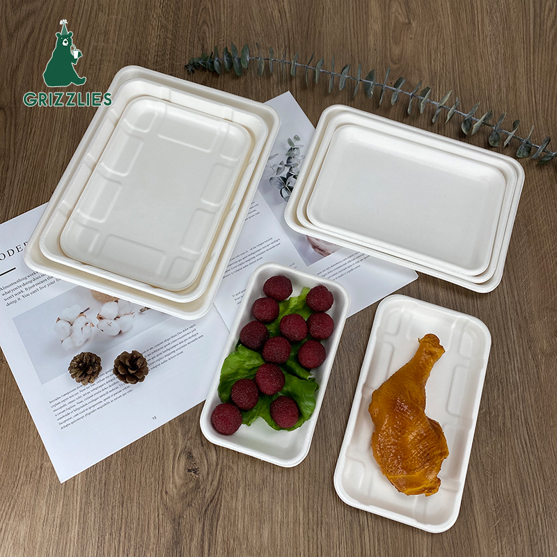 Биоразлагаемые компостированные прямоугольные сахарного тростника Bagasse мясные лотки для мясных лотков, фруктовый поднос, упаковка