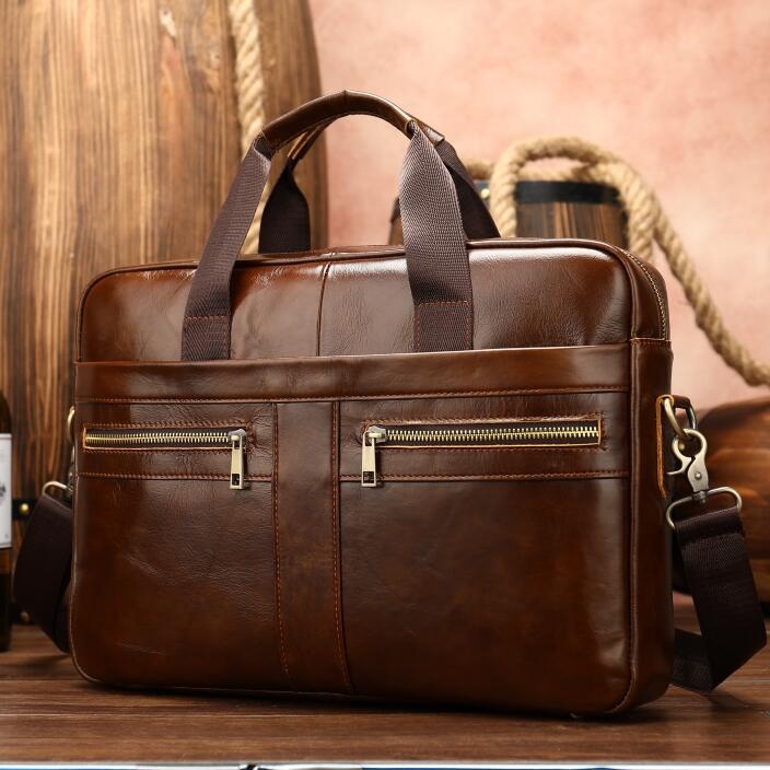 Design Soft Sided Waterproof Coffee Men Genuine Leather Briefcase Laptop Computer Handbag Business Bag