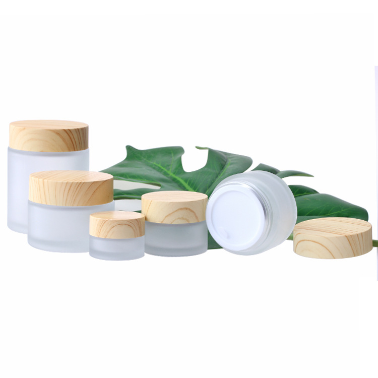 lower price matte glass face cream jar with bamboo lid Cylinder airtight cosmetic packaging jar