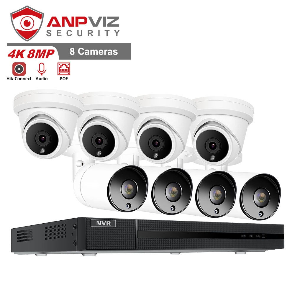 Anpviz система безопасности CCTV наборы 8CH 4K 8MP NVR 8 шт. 8MP купольная POE наружная IP камера аудио с микрофоном P2P View Onvif H.265