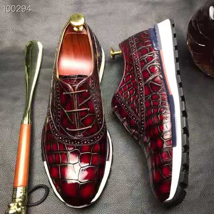 2021 New arrival men's fashion sneakers luxury genuine leather latest designs breathable red leather crocodile sneakers men