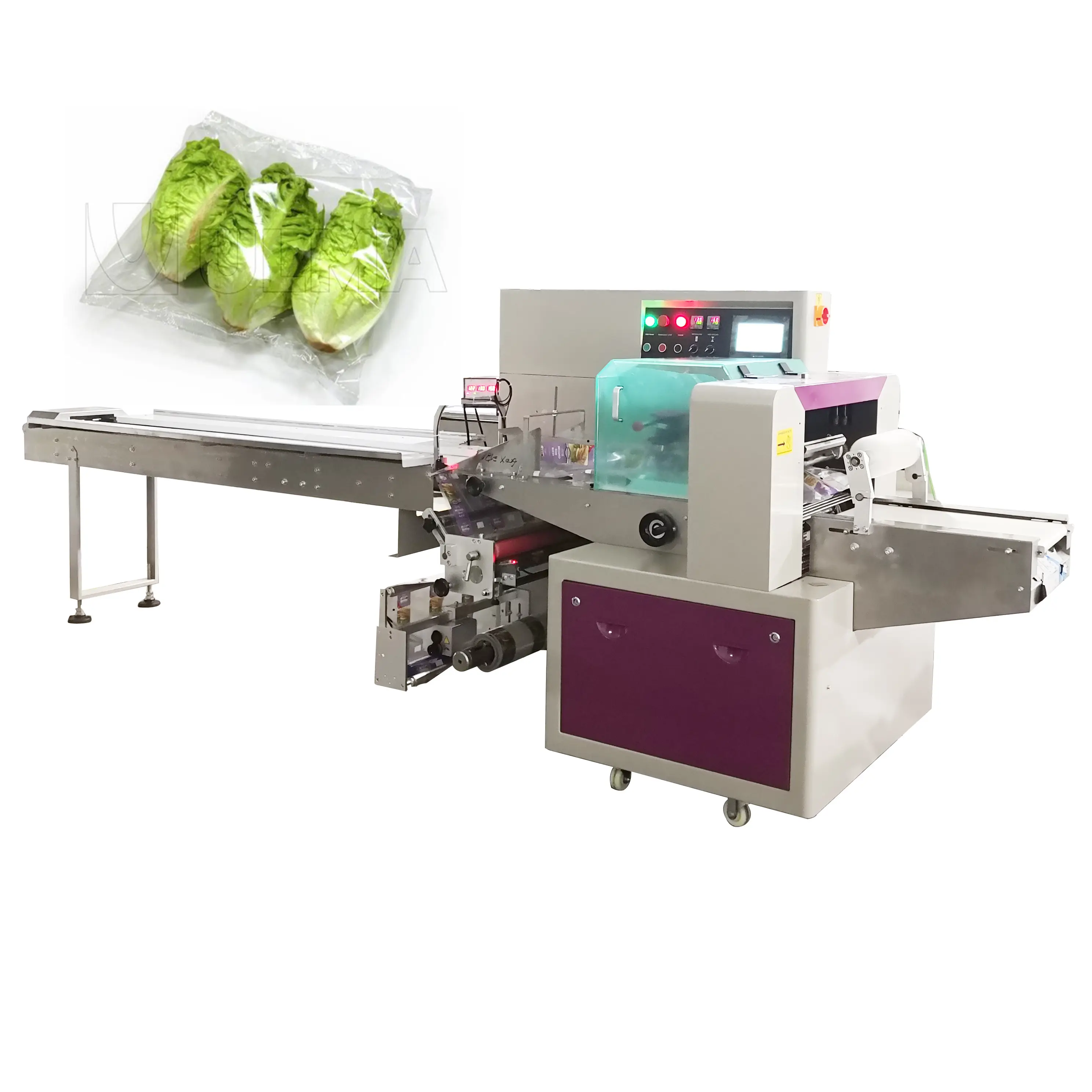 Full Stainless bakery equipment automatic pizza flow pack machine bread vegetable pillow packing machine