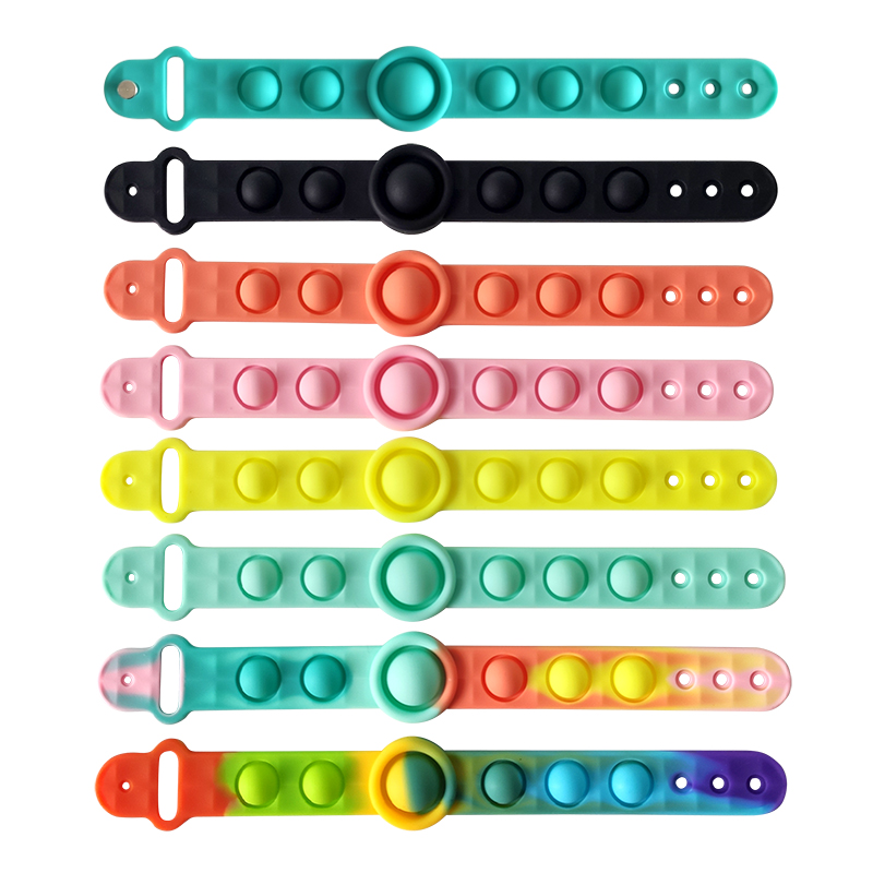 180mm length Small cute tie dye rainbow new push pop its antistress silicon watch fidget toy bracelet for kids