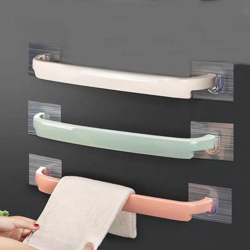 Punch-free bathroom lengthened bathroom double rod wall hanging towel rack toilet single rod Slipper rack bath towel rack