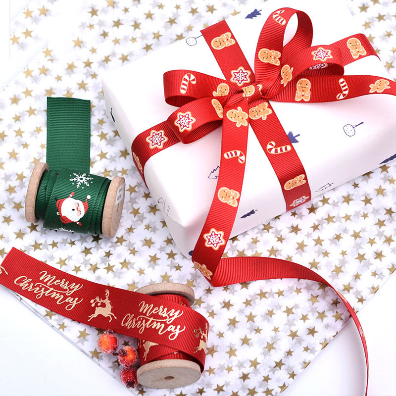 Hot Saling Holiday Printed Ribbon Hot Stamping Merry Christmas Ribbon 9/16/19/25MM Christmas Ribbon