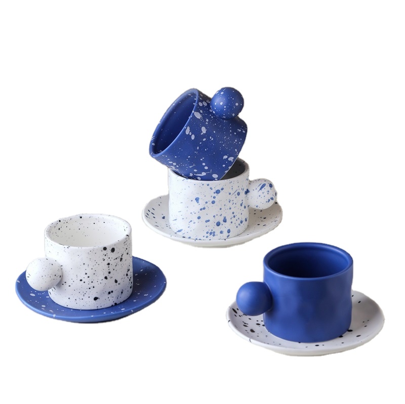 Nordic ink-splashed ceramic mugs and saucers large capacity couples personality cups