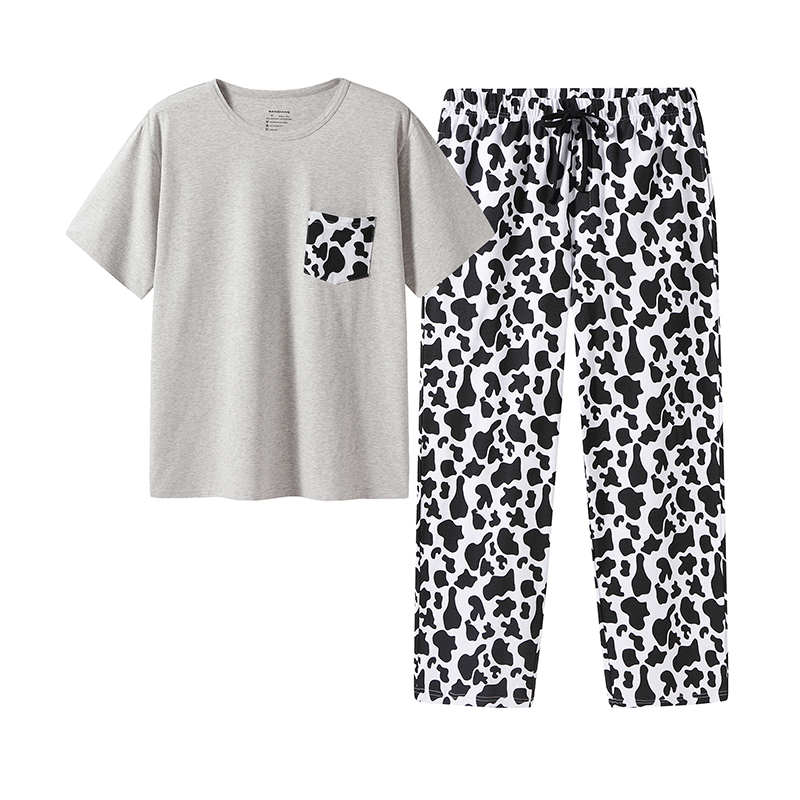 Custom Summer Cotton Leisure Style Home Wear Men Short Sleeve Knitted Pajama Set