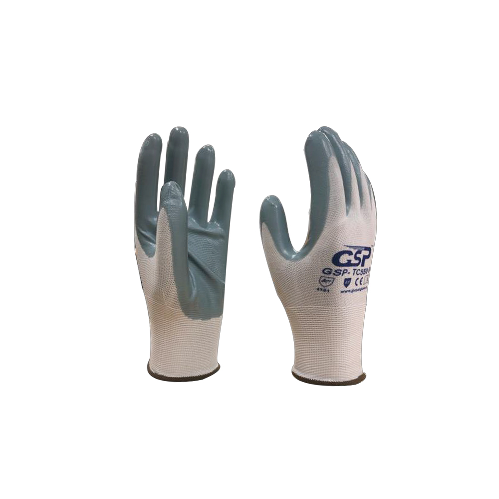 Men Working Construction Powder Free White Polyester Fiber Nitrile Coated Work Safety Gloves