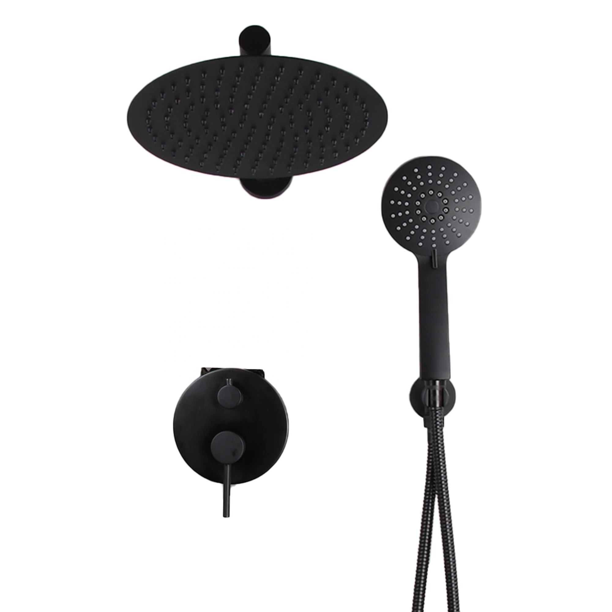 Apartment Hot Cold Water Mixer Black Color Stainless Steel Wall Mounted Bathroom Shower Faucet Set