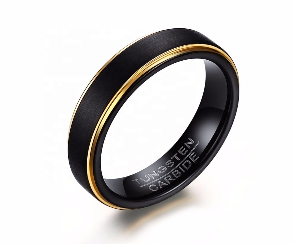Black Tungsten Rings for Men 5MM Thin Gold-color Wedding Rings for Male Jewelry