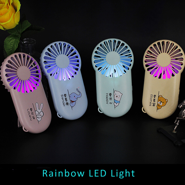 Hotel Rechargeable Fan 2020 Japanese Style Fan Rechargeable With Rainbow LED Lights Ultra Slim Rechargeable Fan Customized Pattern Rechargeable Fan