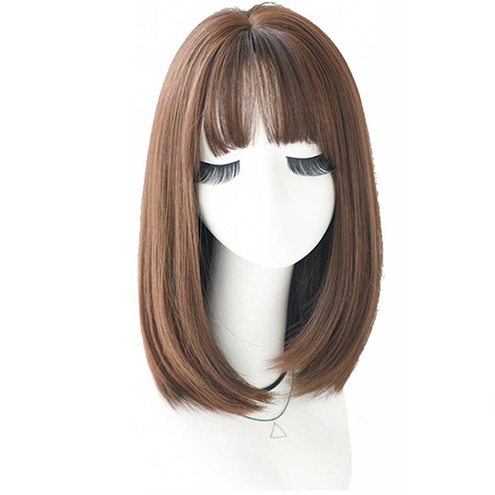7JHH Yiwu Wholesale Natural Bob Wigs With Bangs Black Brown Glueless Hair 150% Density Pelucas Perruque Synthetic bob hair wig
