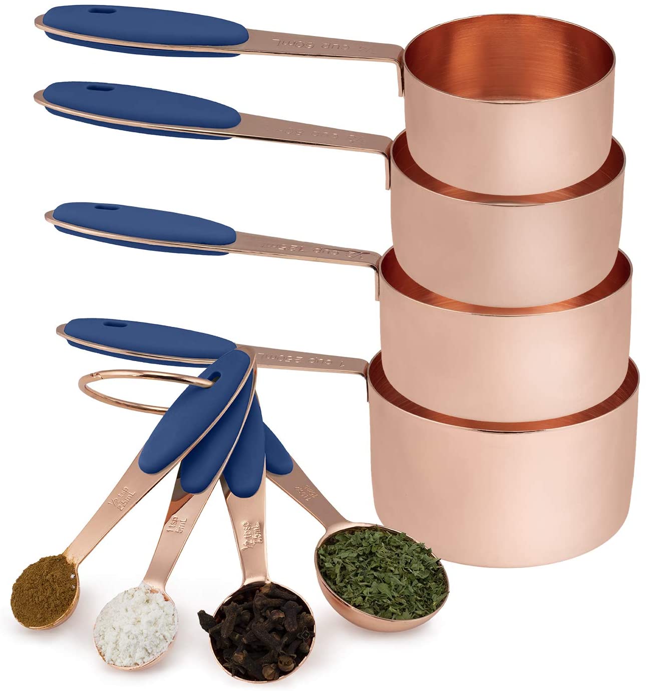 8 Piece Copper Measuring Cups and Measuring Spoon Set Stainless Steel Nesting Liquid Measuring Cup Set or Dry Measuring Cups Set
