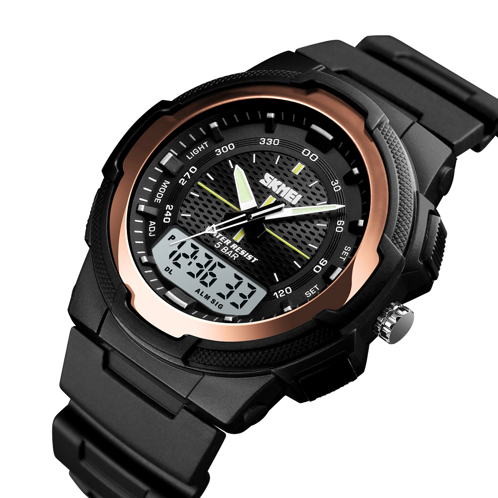SKMEI 1454 Quartz Digital movement Dual Display Men Sports Wristwatches 3 Time Chronograph Male Clock relojes para hombre