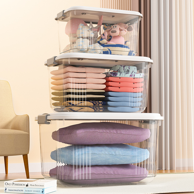 Home Storage & Organization Stackable Toy Container Box Plastic Transparent Household Organizer Clothes Storage Box Bin With Lid