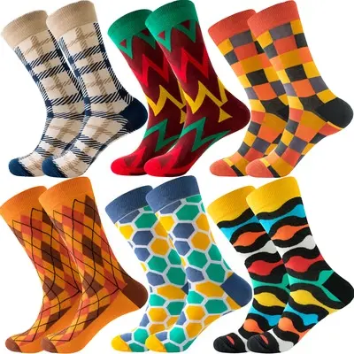 Custom argyle striped geometric pattern men socks combed cotton crew colorful men socks cmax