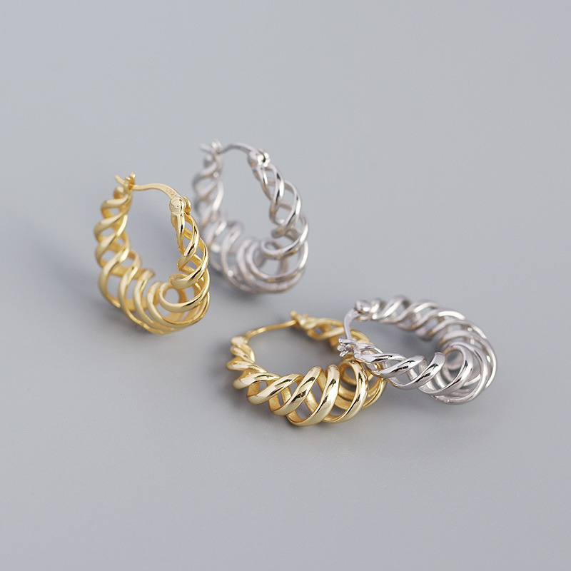 NUORO 925 Sterling Silver Jewelry For Women Party Neo-Gothic Punk Rock Birthday Gift Geometric Hollow Pattern Hoop Earring