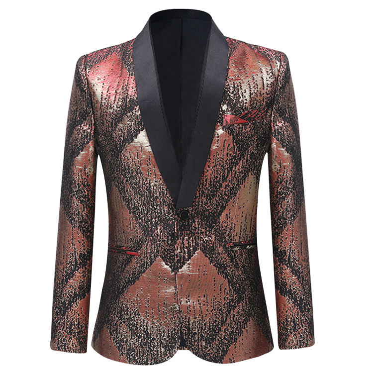 Men's Jacquard Dance Performers Costumes Single Breasted One Button Suit