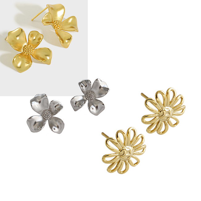 Fashion design Simple Vintage Trendy 18K Gold Plating Stud Personalized S925 Sterling Silver Flower Earrings for Gifts Jewelry