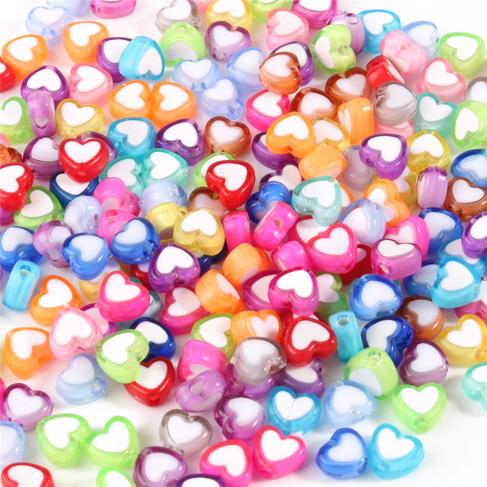 Mixed Color Love Heart Shape Plastic Acrylic Beads Loose Spacer Beads for Jewelry Making DIY Children Necklace