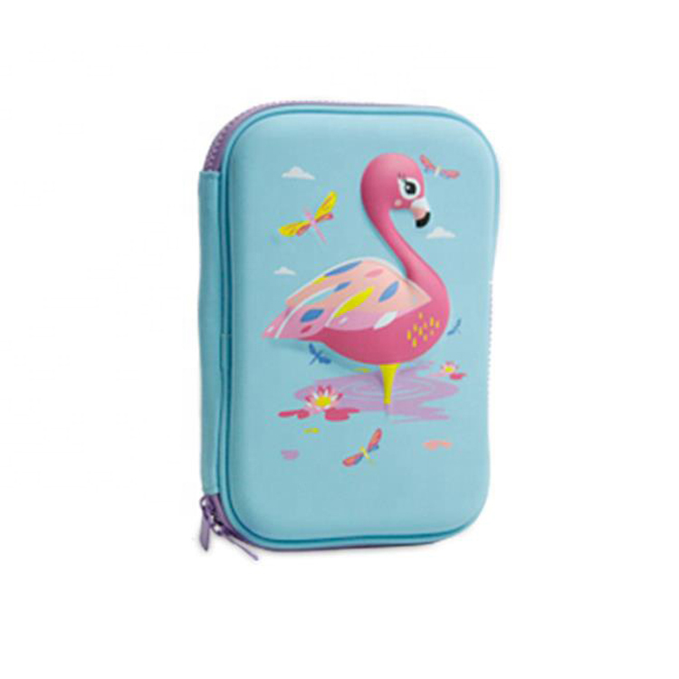 Custom 3D carton flamingo printed EVA with PU cover hard case color pencil case