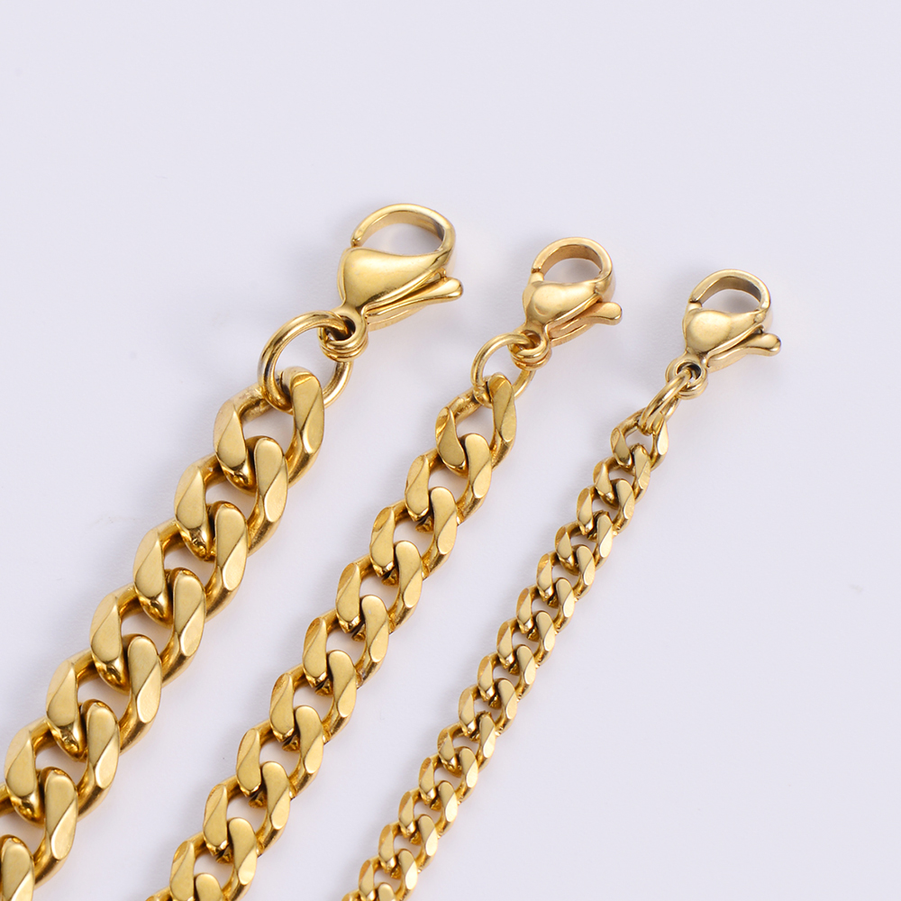 wholesale hip hop womens men necklaces cadenas cubanas 18k gold plated thick cuban link chain stainless steel