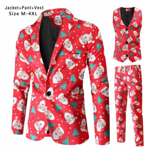 Wholesale Printed Men's 3 Piece Suits Christmas Suits Set Waistcoat Trousers Blazer Set for Men Casual Blazer suit For Men