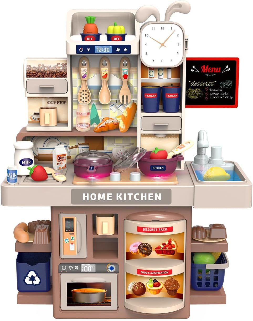 42CM Kids Pretend Play Toys Kitchen Set with Cooking Stove Simulation of Spray Mini Kitchen Accessories Set