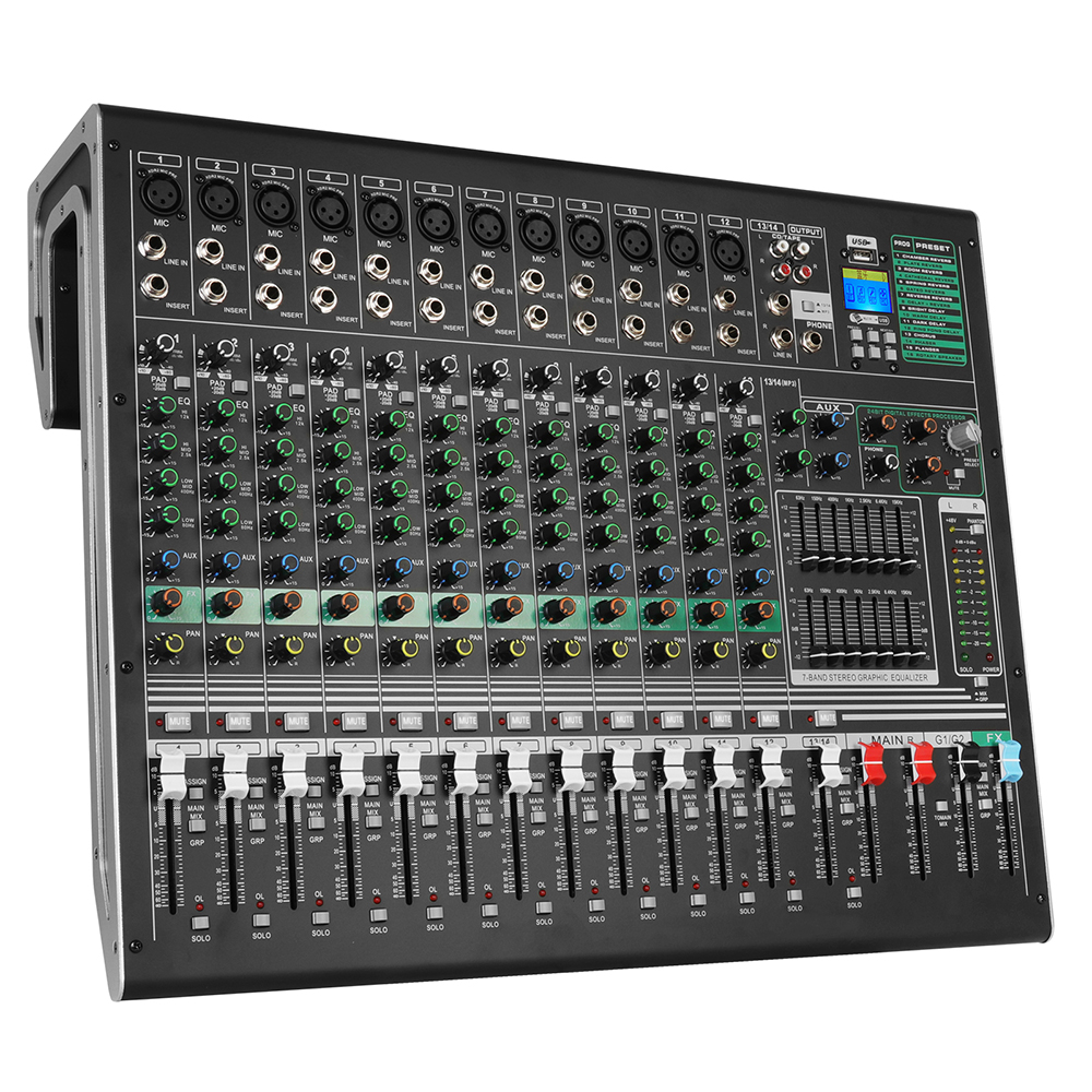 Biner DX12C горячая Распродажа Встроенные 16 типов цифровых эффектов микшерная консоль для сцены свадьбы профессиональный аудио микшер