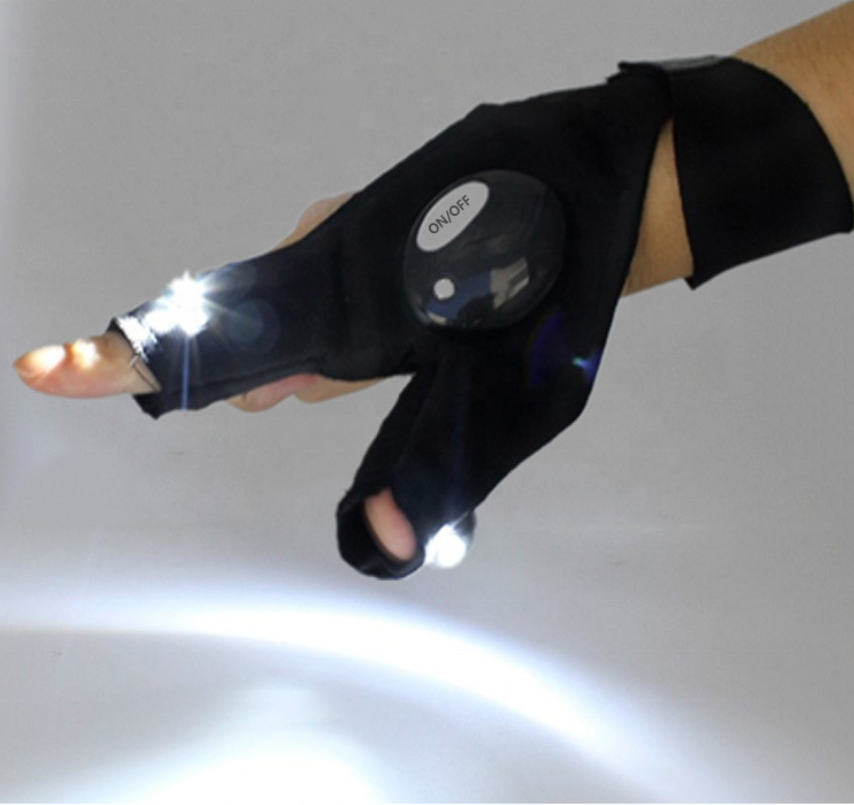 Outdoor Sports, Fishing, Camping, Hiking, RunningAnti-Slip Half Finger Gloves LED Flashlight Luminous Multipurpose Glove for