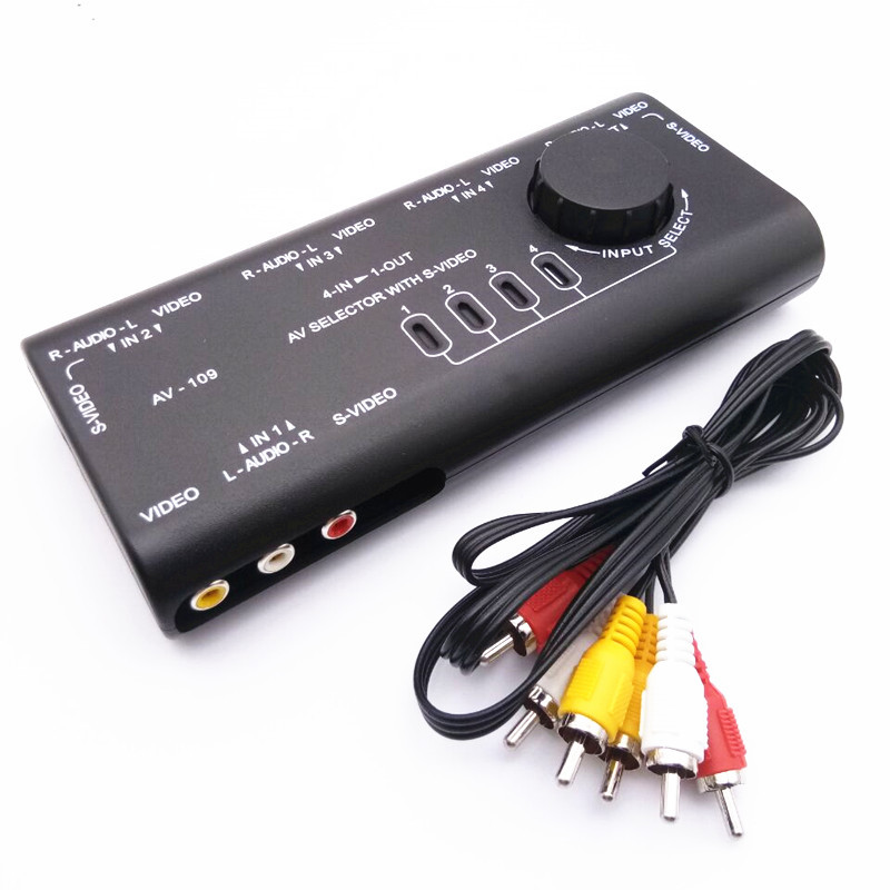 Practical Audio Video Switch AV Audio Video Signal Switcher 4 Input 1 Output Switch with RCA cable for TV game player
