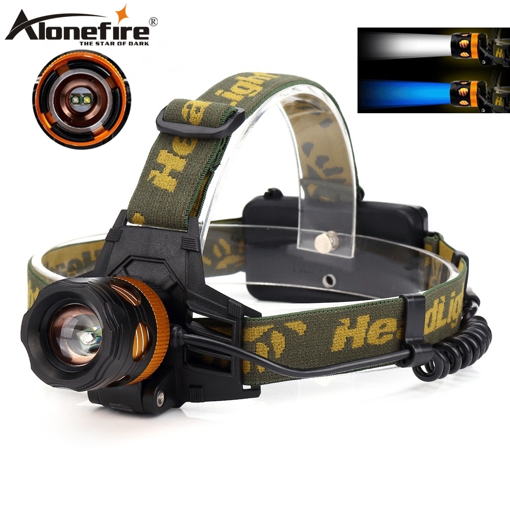 Налобный фонарь Alonefire HP82 Cree XPE Q5 с белым и синим светодиодом, налобный фонарь с зумом для улицы, рыбалки, кемпинга, охоты, походов, налобный фонарь с аккумулятором 18650
