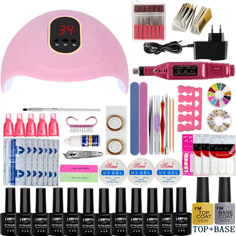 24W UV LED Nail Lamp Nail Salon With 10pcs Gel Polish Kit Nail Art Tools Electric Drill Set drop shipping