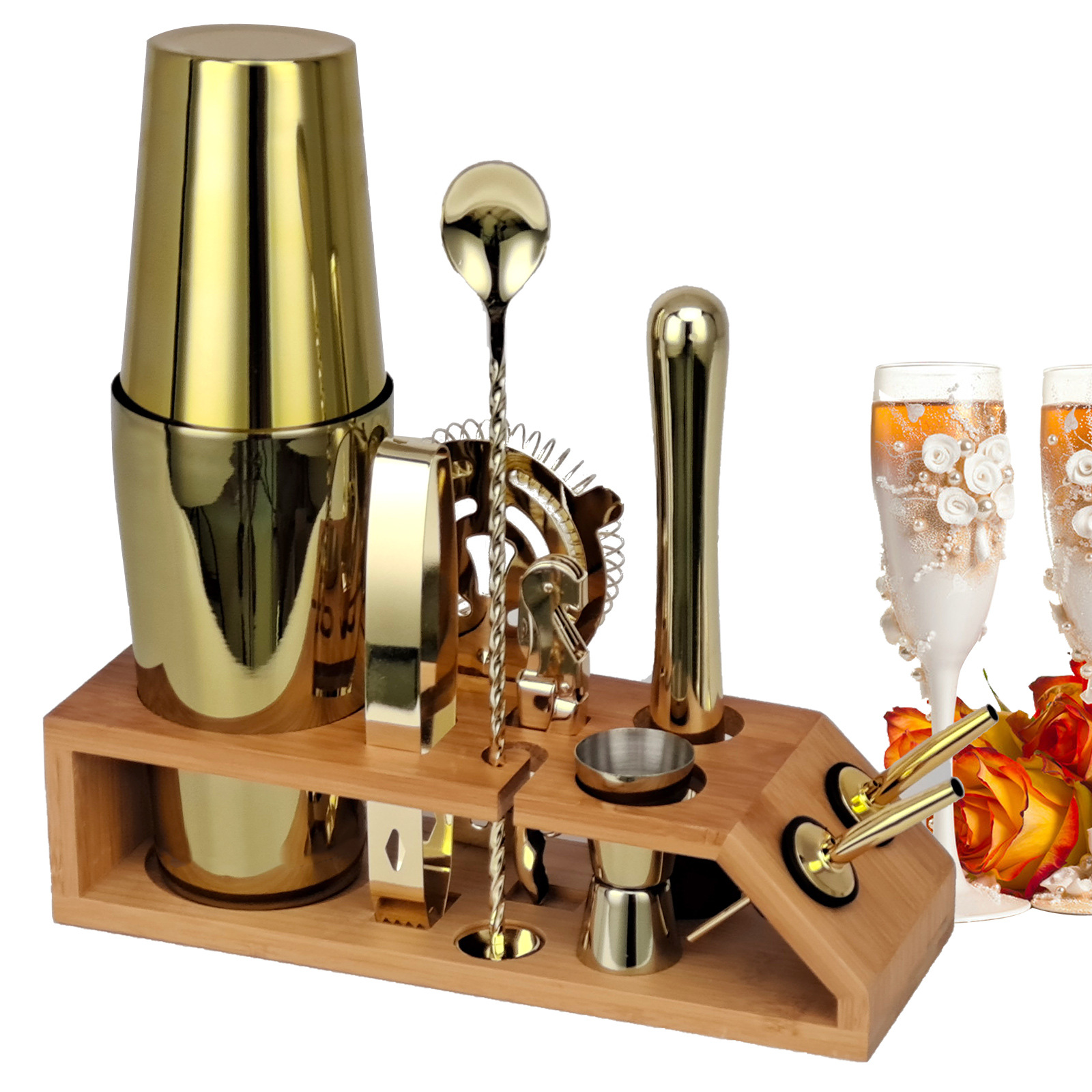 Bar Tools Barware Silver Rose Gold Copper Engrave Stainless Steel Boston Cocktail Shaker Set Bartender Kit