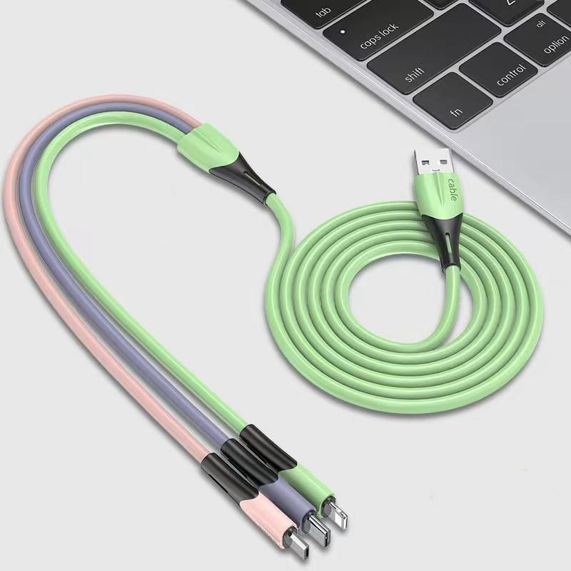 2021 newest silicone usb cable 3 in 1 data cable for android/samsung/for iphone