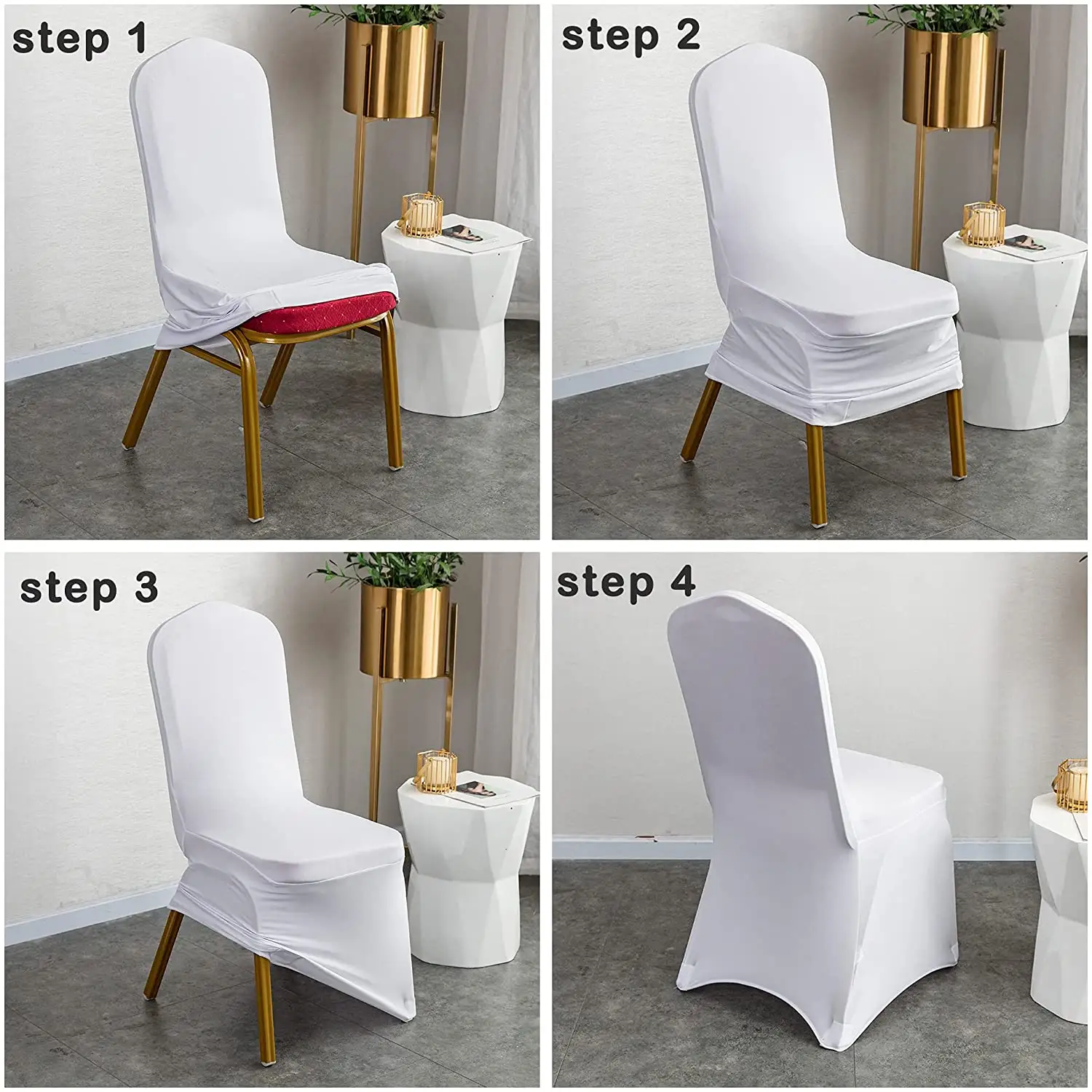 Wholesale White Stretch Spandex Banquet Wedding Chair Covers / Housse De Chaises Mariage Blanc