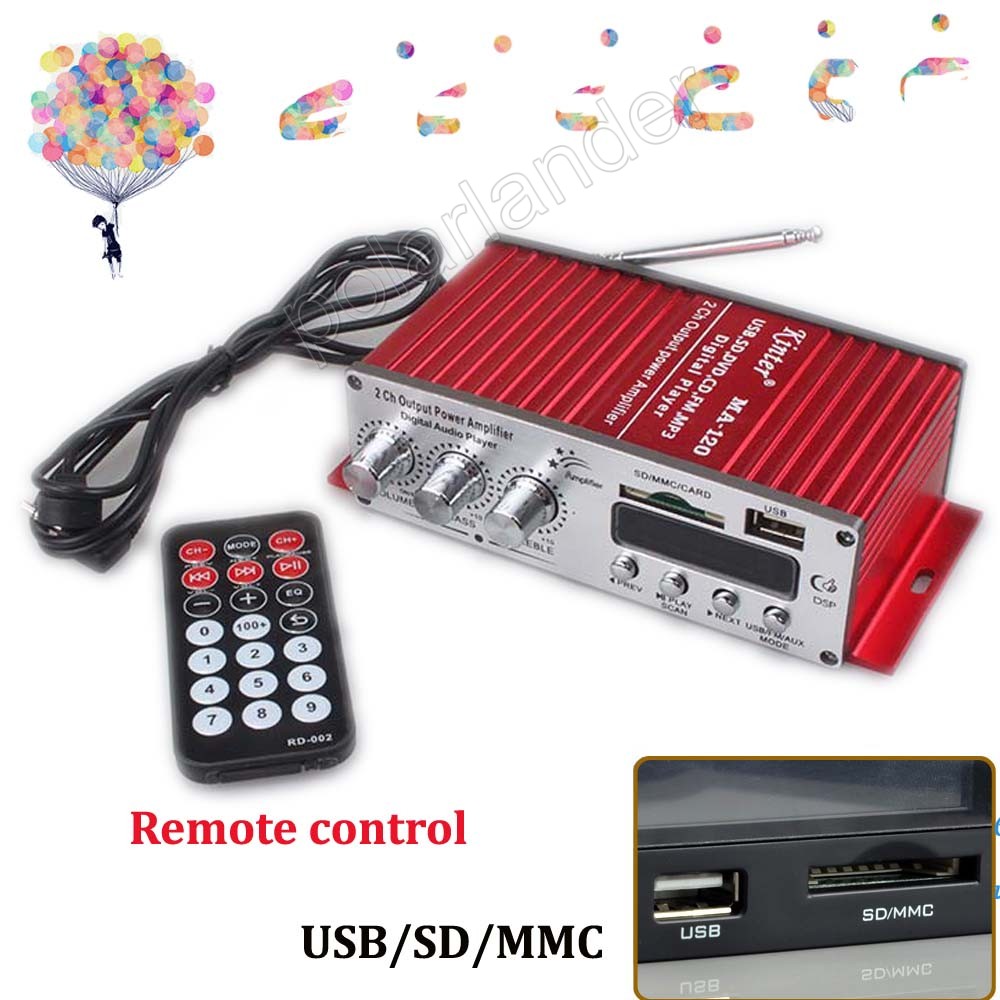 RCA Digital MP3/USB/SD LED 12V Mini LP-MA120 Amplifier Hi-Fi Car Audio Speaker Amp Radio Red Remote Control Stereo Connection