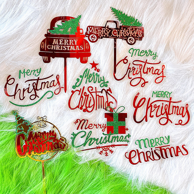 New Merry Christmas Cake Topper Golden Christmas Tree Snowflake Xmas Home Party Cake Dessert Decoration