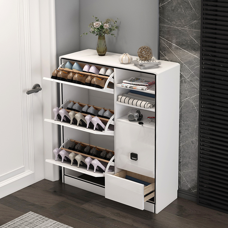 Modern living room furniture tall shoe rake storage scarpiera in legno wooden flip shoe cabinet with chair