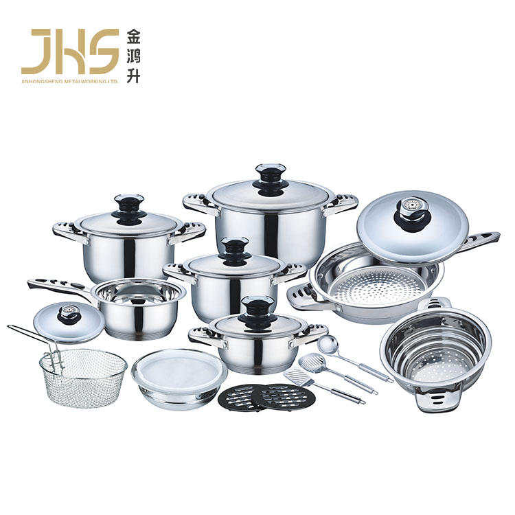 JHS 21Pcs Restaurant SS Fryingpan Saucepan Cooking Pot Stainless Steel Cookware Set With Lid Utensils