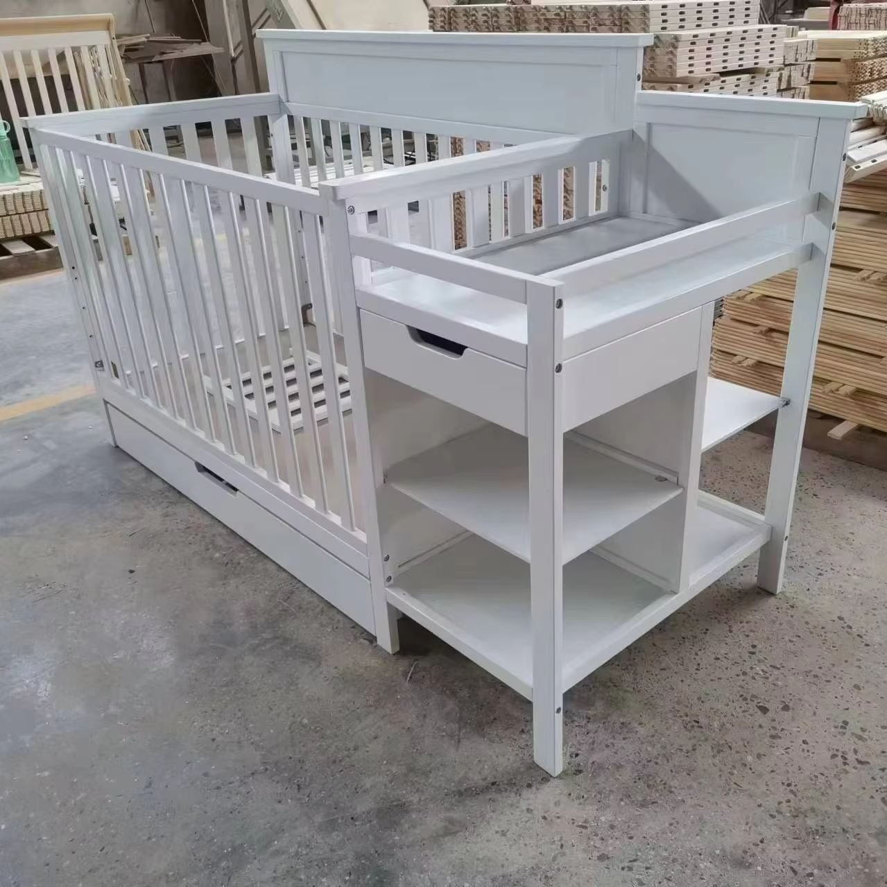 New Born Wooden Baby Bed Crib Babies Sleeping Furniture Cot Set Diaper Table Drawer For babies