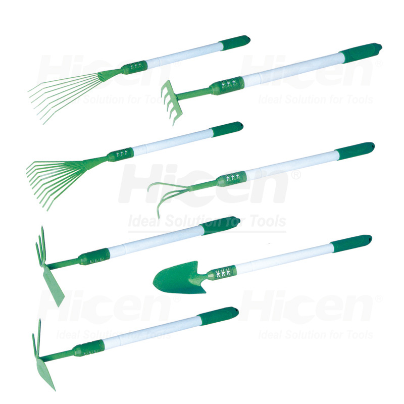 7 Teeth Carbon Steel Telescopic Handle Lawn Rake