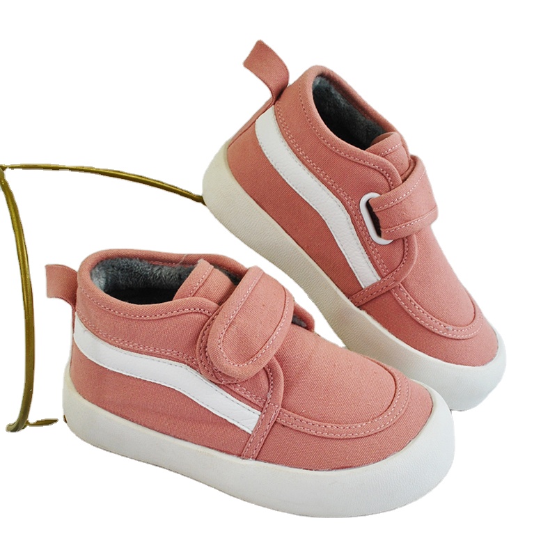 Winter New Trendy Pink Black Warm Outdoor Kids Ankle Boots Hook&loop Canvas Daily Casual Shoes
